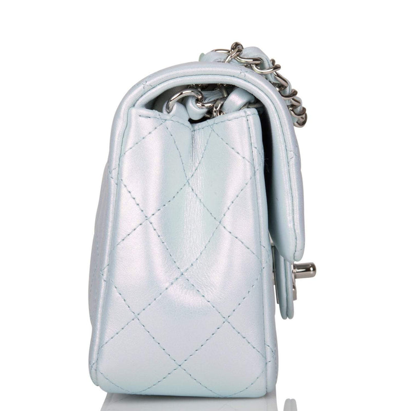 Chanel Mini Rectangular Flap Bag Blue Iridescent Lambskin Silver Hardware