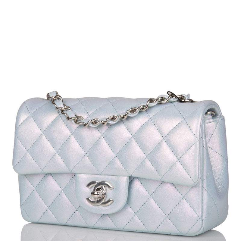 Chanel Mini Rectangular Flap Bag Blue Iridescent Lambskin Silver Hardware