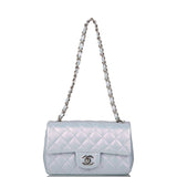 Chanel Mini Rectangular Flap Bag Blue Iridescent Lambskin Silver Hardware