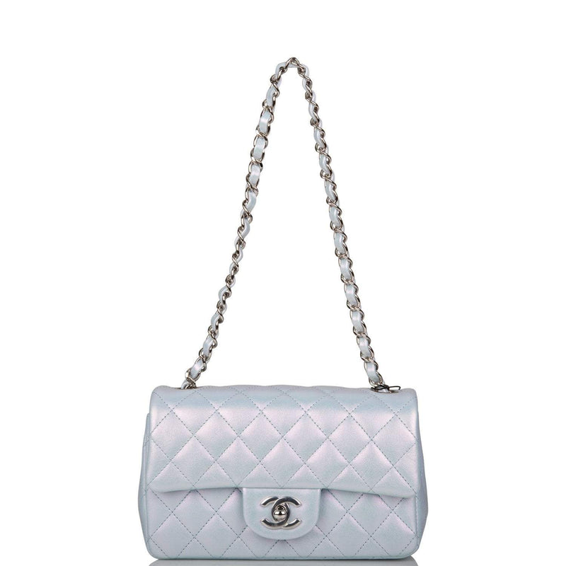 Chanel Mini Rectangular Flap Bag Blue Iridescent Lambskin Silver Hardware