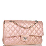 Chanel  Medium Classic Double Flap Bag Pink Iridescent Lambskin Silver Hardware