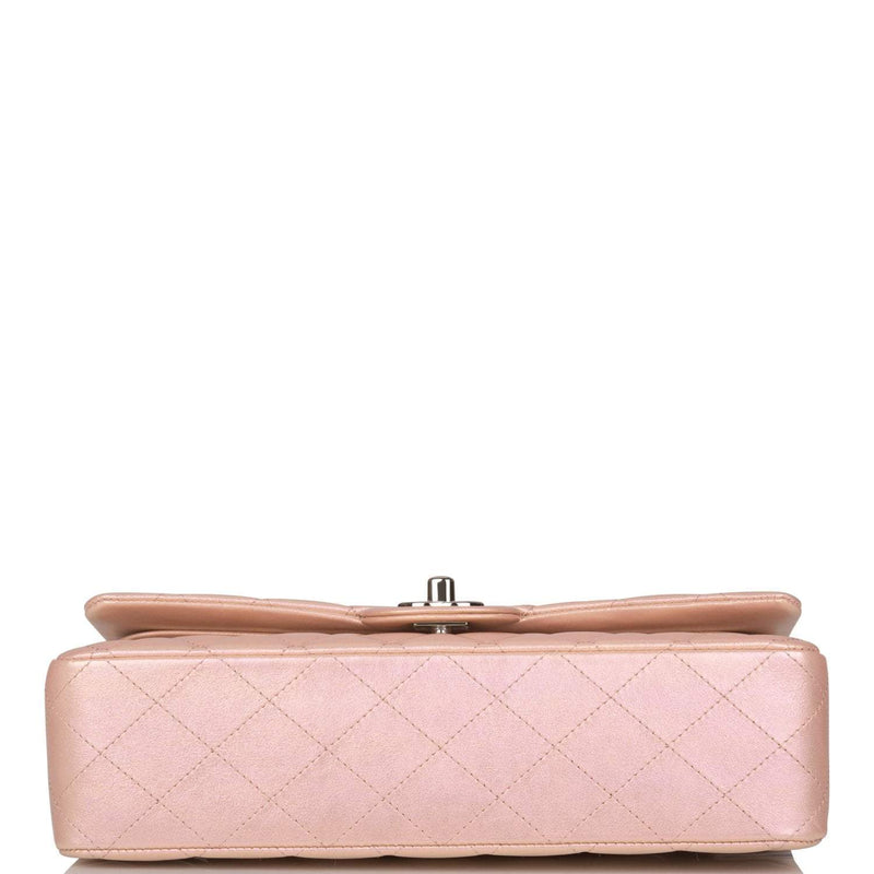 Chanel  Medium Classic Double Flap Bag Pink Iridescent Lambskin Silver Hardware