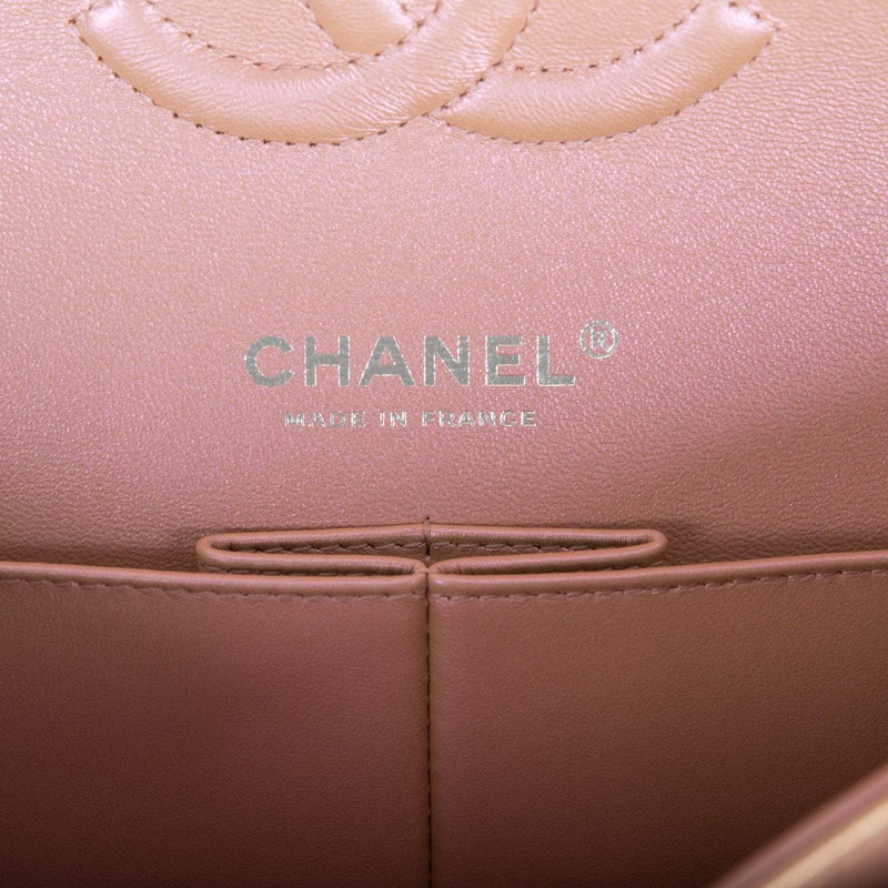 Chanel  Medium Classic Double Flap Bag Pink Iridescent Lambskin Silver Hardware