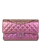 Chanel Medium Classic Double Flap Bag Purple Iridescent Lambskin Light Gold Hardware