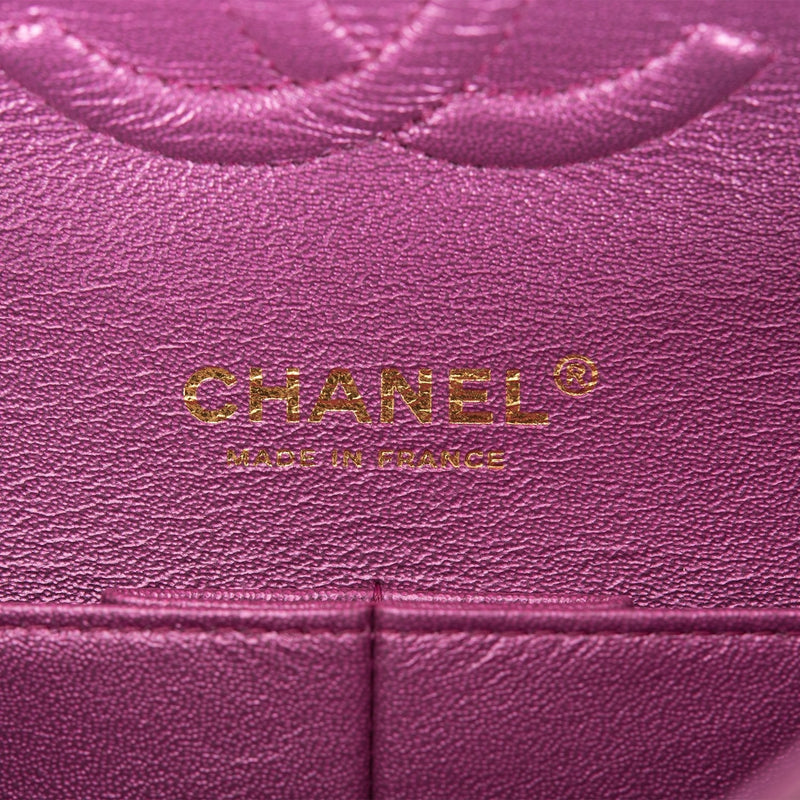 Chanel Medium Classic Double Flap Bag Purple Iridescent Lambskin Light Gold Hardware