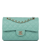 Chanel Light Green Quilted Caviar Small Classic Double Flap Bag Light Gold Hardware