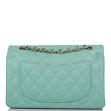 Chanel Light Green Quilted Caviar Small Classic Double Flap Bag Light Gold Hardware