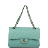 Chanel Light Green Quilted Caviar Small Classic Double Flap Bag Light Gold Hardware