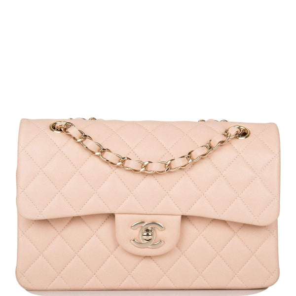 Chanel Beige Quilted Lambskin Small Classic Double Flap Bag Light Gold Hardware