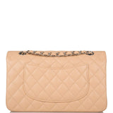 Chanel Beige Quilted Caviar Medium Classic Double Flap Bag Silver Hardware