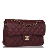 Chanel Burgundy Quilted Caviar Small Classic Double Flap Bag Light Gold Hardware