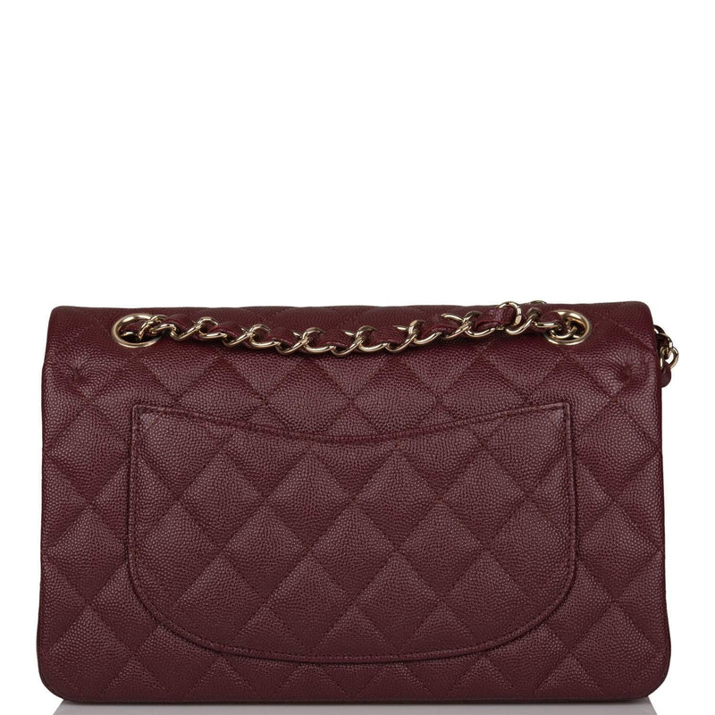 Chanel Burgundy Quilted Caviar Small Classic Double Flap Bag Light Gold Hardware