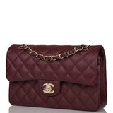 Chanel Burgundy Quilted Caviar Small Classic Double Flap Bag Light Gold Hardware