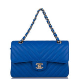 Chanel Blue Chevron Caviar Small Classic Double Flap Bag Light Gold Hardware