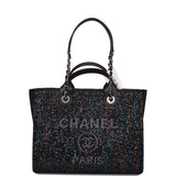 Chanel Black Canvas and Sequins Small Deauville Shopping Bag Silver Hardware