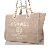 Chanel Beige Wool Large Deauville Shopping Bag Silver Hardware