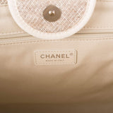 Chanel Beige Wool Large Deauville Shopping Bag Silver Hardware