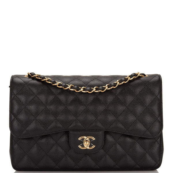 Chanel Black Quilted Caviar Jumbo Classic Double Flap Bag Gold Hardware