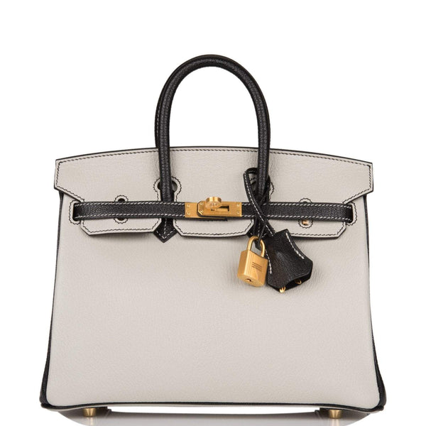 Birkin 25 Gris Perle and Black Chèvre Brushed Gold Hardware