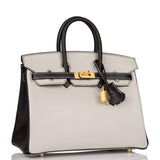 Birkin 25 Gris Perle and Black Chèvre Brushed Gold Hardware