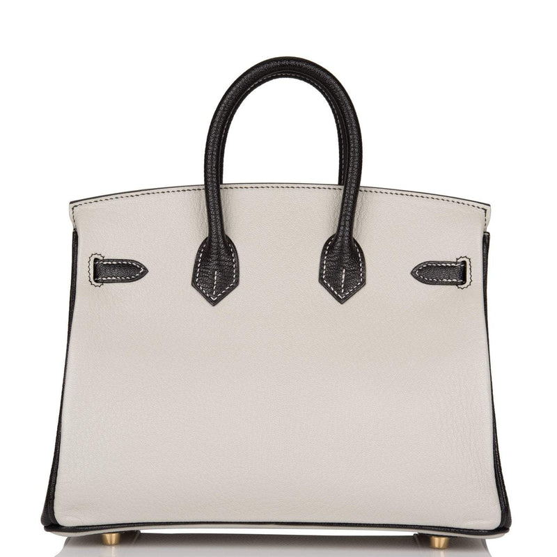 Birkin 25 Gris Perle and Black Chèvre Brushed Gold Hardware