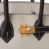 Birkin 25 Gris Perle and Black Chèvre Brushed Gold Hardware