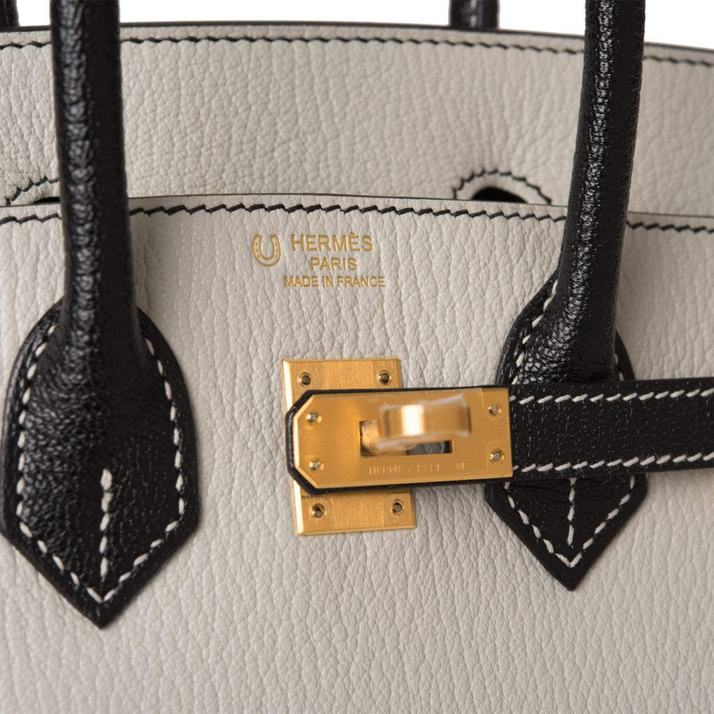 Birkin 25 Gris Perle and Black Chèvre Brushed Gold Hardware