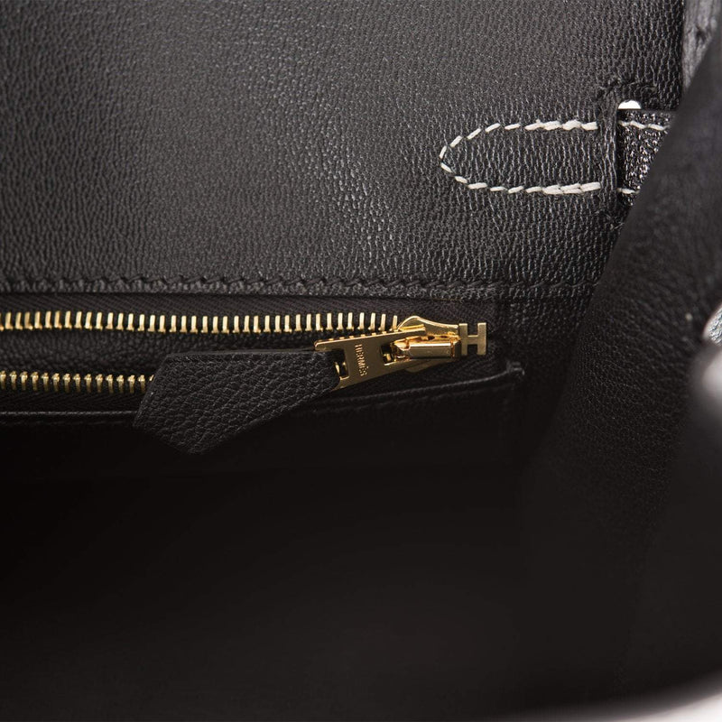 Birkin 25 Gris Perle and Black Chèvre Brushed Gold Hardware