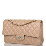 Chanel Dark Beige Iridescent Quilted Caviar Medium Classic Double Flap Bag Light Gold Hardware