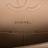 Chanel Dark Beige Iridescent Quilted Caviar Medium Classic Double Flap Bag Light Gold Hardware