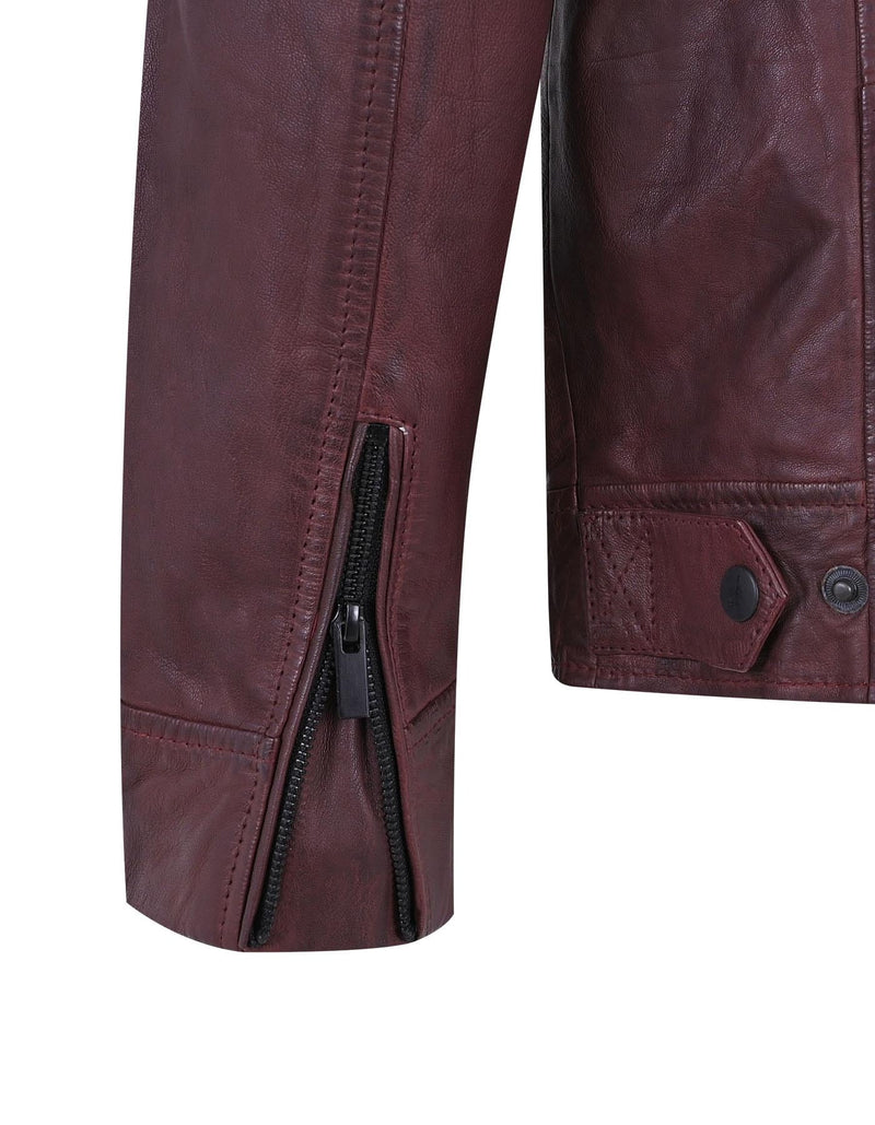 Maroon Plain Leather Biker Jacket - Xavier Hub