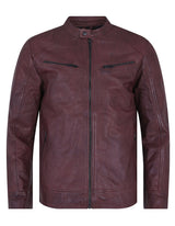 Maroon Plain Leather Biker Jacket - Xavier Hub