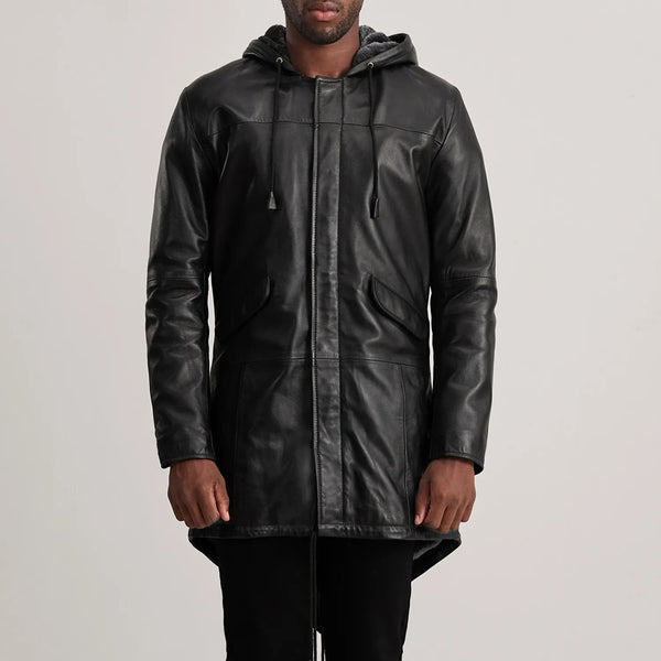 Delvin Black Leather Parka