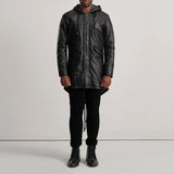 Delvin Black Leather Parka