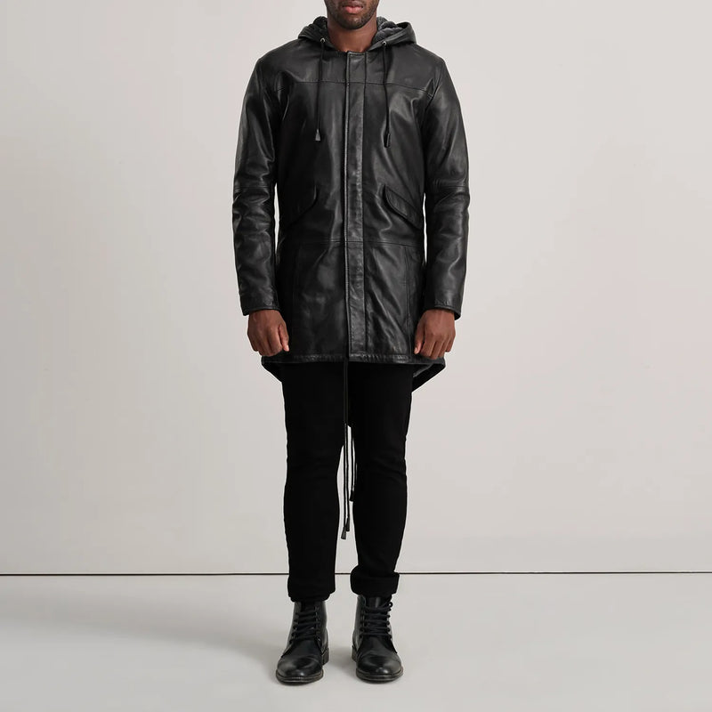 Delvin Black Leather Parka