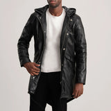 Delvin Black Leather Parka