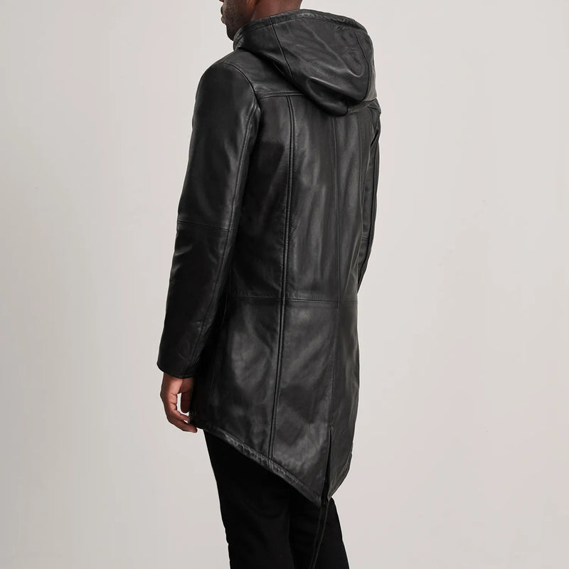 Delvin Black Leather Parka