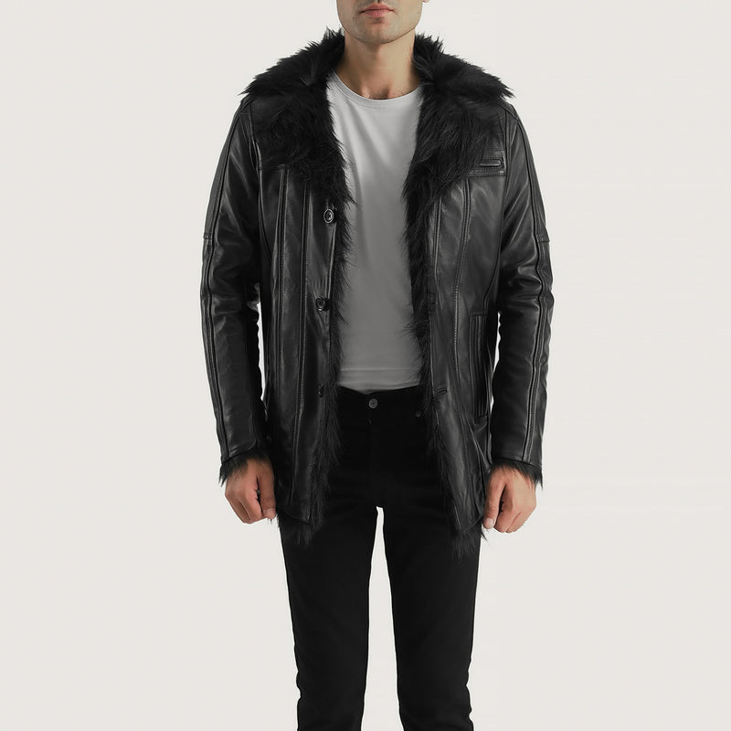 Furcliff Black Leather Coat