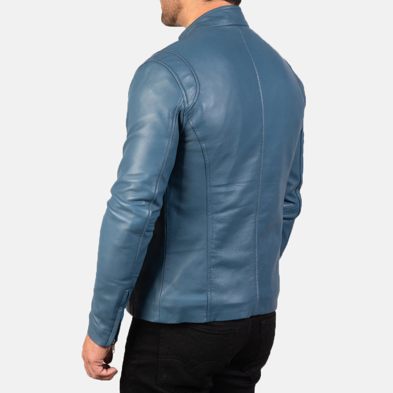 Ionic Blue Leather Biker Jacket