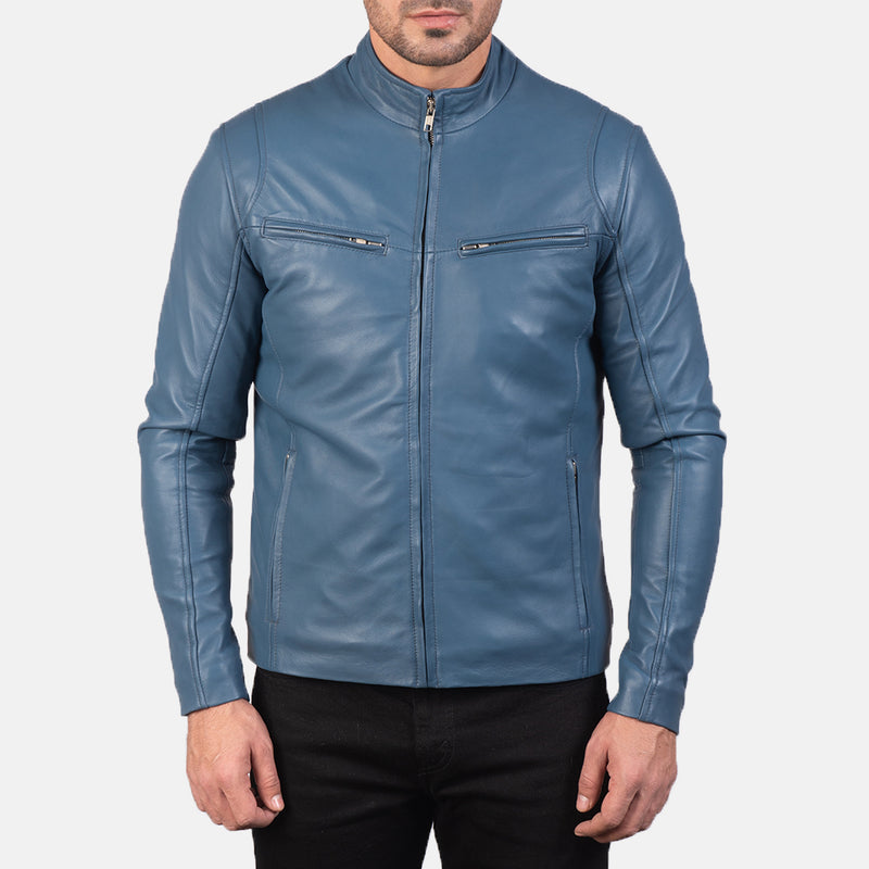 Ionic Blue Leather Biker Jacket