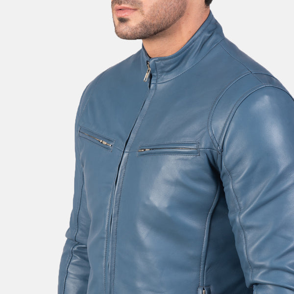 Ionic Blue Leather Biker Jacket