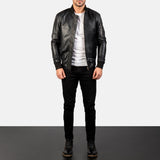 Bomia Ma-1 Black Leather Bomber Jacket