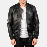 Bomia Ma-1 Black Leather Bomber Jacket